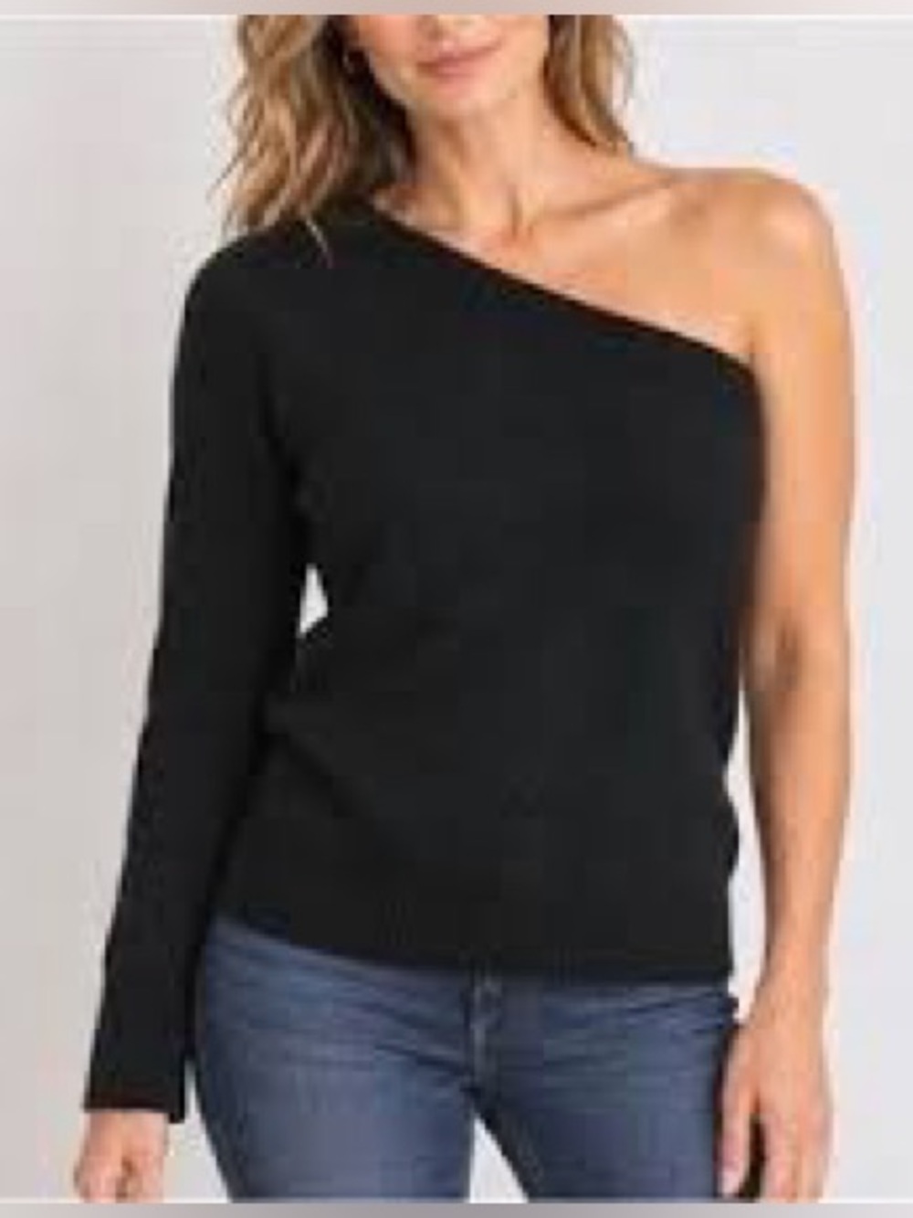 LILLY PULITZER Med Wool Blend Preppy One Shoulder Black Chunky Knit Sweater